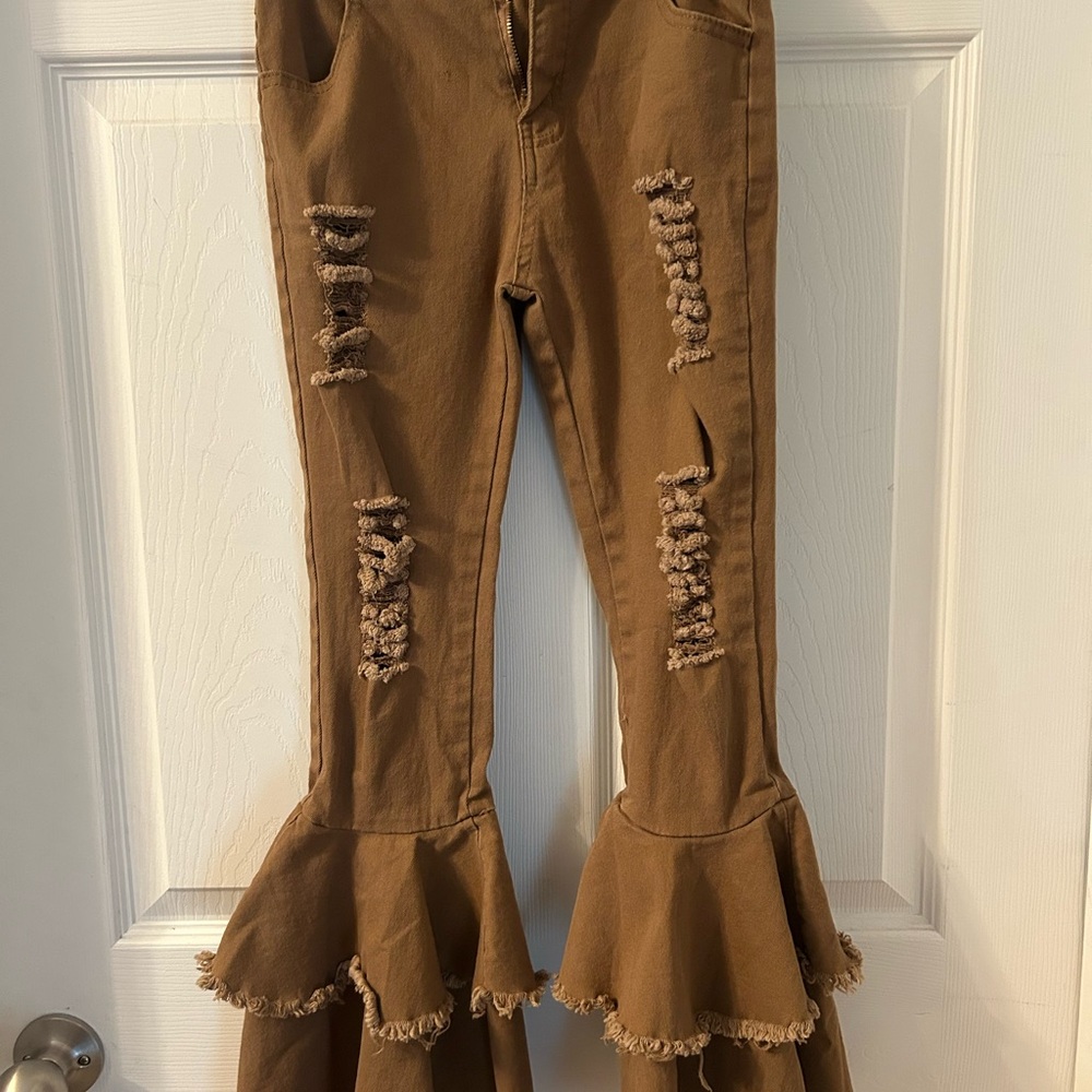 Stylish Tan Kids Flared Jeans